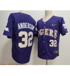 Men LSU Tigers #32 Kade Anderson Purple Baseball Stitched Jersey Men LSU Tigers #32 Kade Anderson Purple Baseball Stitched Jersey