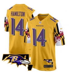 Men Baltimore Ravens 14 Kyle Hamilton Gold 2025 Maryland Flag Vapor Limited Football Game Jersey Men Baltimore Ravens 14 Kyle Hamilton Gold 2025 Maryland Flag Vapor Limited Football Game Jersey