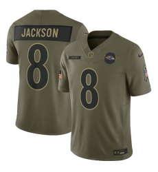 Men Baltimore Ravens 8 Lamar Jackson Olive 2025 Salute to Service Limited Stitched Football Jersey Men Baltimore Ravens 8 Lamar Jackson Olive 2025 Salute to Service Limited Stitched Football Jersey