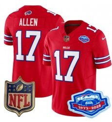 Men Buffalo Bills 17 Josh Allen Red 2025 F U S E Farewell Season Gold Shield Patch Stitched Football Jersey Men Buffalo Bills 17 Josh Allen Red 2025 F U S E Farewell Season Gold Shield Patch Stitched Football Jersey