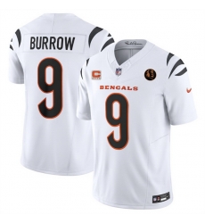 Men Cincinnati Bengals 9 Joe Burrow White 2023 F U S E  With 4 star C Patch And John Madden Patch Vapor Limited Stitched Football Jersey
