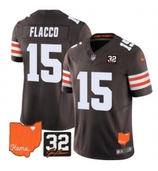 Men Cleveland Browns 15 Joe Flacco Brown 2025 F U S E With Jim Brown Memorial 26 Home Patch Vapor Limited Stitched Football Jersey Men Cleveland Browns 15 Joe Flacco Brown 2025 F U S E With Jim Brown Memorial 26 Home Patch Vapor Limited Stitched Football Jersey