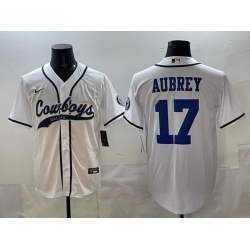 Men Dallas Cowboys 17 Brandon Aubrey White Cool Base Stitched Baseball Jersey