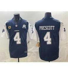 Men Dallas Cowboys 4 Dak Prescott Navy F U S E  With Established In 1960 Patch And 4 Star C Patch Vapor Limited Stitched Football Jersey