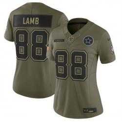 Women Dallas Cowboys 88 CeeDee Lamb Olive 2025 Salute to Service Limited Stitched Football Jersey