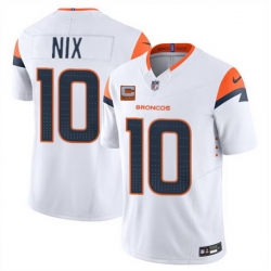 Men Denver Broncos 10 Bo Nix White 2025 F U S E  With 2 Star C Patch Vapor Limited Stitched Football Jersey