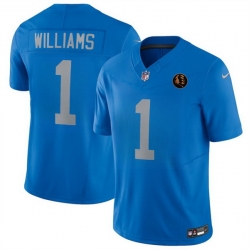 Men Detroit Lions 1 Jameson Williams Blue 2025 F U S E With John Madden Patch Vapor Limited Stitched Jersey