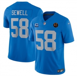 Men Detroit Lions 58 Penei Sewell Blue 2025 F U S E  With 3  Star C Patch And John Madden Patch Vapor Limited Stitched Jersey