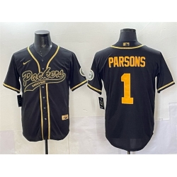 Men Green Bay Packers 1 Micah Parsons Black Gold Cool Base Stitched Baseball Jersey