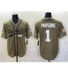 Men Green Bay Packers 1 Micah Parsons Olive Salute to Service Cool Base Stitched Baseball Jersey
