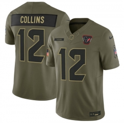 Men Houston Texans 12 Nico Collins Olive 2025 F U S E  Salute to Service Limited Stitched Football Jersey