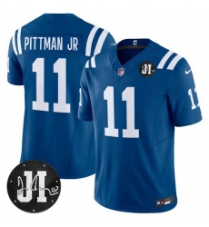 Men Indianapolis Colts 11 Michael Pittman Jr Blue 2025 F U S E Jim Irsay Patch Vapor Limited Stitched Football Jersey Men Indianapolis Colts 11 Michael Pittman Jr Blue 2025 F U S E Jim Irsay Patch Vapor Limited Stitched Football Jersey