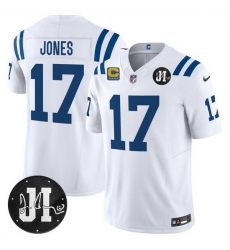 Men Indianapolis Colts 17 Daniel Jones White 2025 F U S E With 4 Star C Patch And Jim Irsay Patch Vapor Limited Stitched Football Jersey Men Indianapolis Colts 17 Daniel Jones White 2025 F U S E With 4 Star C Patch And Jim Irsay Patch Vapor Limited Stitched Football Jersey