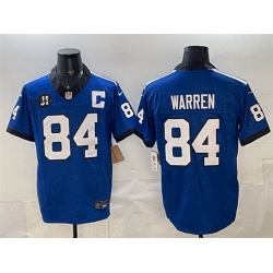 Men Indianapolis Colts 84 Tyler Warren Blue 2025 F U S E  Jim Irsay Patch Throwback Vapor Limited Stitched Football Jersey