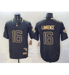 Men Jacksonville Jaguars 16 Trevor Lawrence Black Gold 2025 F U S E  With Patch Vapor Untouchable Limited Stitched Jersey