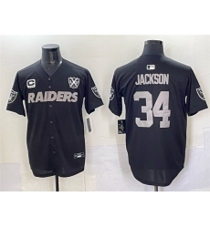 Men Las Vegas Raiders 34 Bo Jackson Black With Nevada Silver Stat Patch And 65th Anniversary Patch 3 Star C Patch Stitched Baseball Jersey Men Las Vegas Raiders 34 Bo Jackson Black With Nevada Silver Stat Patch And 65th Anniversary Patch 3 Star C Patch Stitched Baseball Jersey