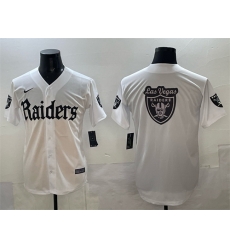Men Las Vegas Raiders Team Big Logo White Gothic Sin City Shadows Edition Vapor Limited Stitched Baseball Jersey 1 Men Las Vegas Raiders Team Big Logo White Gothic Sin City Shadows Edition Vapor Limited Stitched Baseball Jersey 1