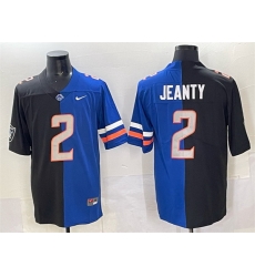 Men Las Vegas Raiders X Broncos 2 Ashton Jeanty Black Blue Split Limited Stitched Football Jersey Men Las Vegas Raiders X Broncos 2 Ashton Jeanty Black Blue Split Limited Stitched Football Jersey