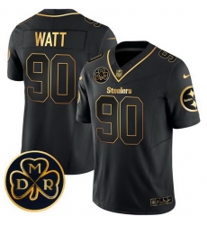 Men Pittsburgh Steelers 90 T J Watt Black Gold F U S E DMR Patch Vapor Limited Stitched Football Jersey Men Pittsburgh Steelers 90 T J Watt Black Gold F U S E DMR Patch Vapor Limited Stitched Football Jersey