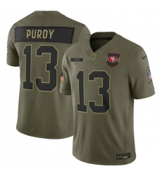 Men San Francisco 49ers 13 Brock Purdy Olive 2025 Salute to Service Limited Stitched Football Jersey