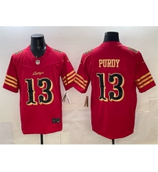 Men San Francisco 49ers 13 Brock Purdy Red Gold 2025 F U S E Rivalries Vapor Limited Stitched Football Jersey