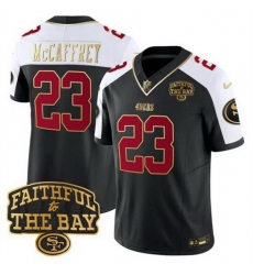 Men San Francisco 49ers 23 Christian McCaffrey Black Alternate 2025 F U S E  Faithful To The Bay Patch Limited V8 Stitched Football Jersey