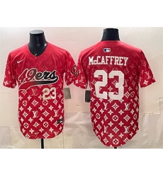 Men San Francisco 49ers 23 Christian McCaffrey Red Limited Stitched Baseball Jersey Men San Francisco 49ers 23 Christian McCaffrey Red Limited Stitched Baseball Jersey