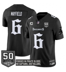 Men Tampa Bay Buccaneers 6 Baker Mayfield Black F U S E 50th Season 26 4 Star C Patch Gothic Pirate Shadows Edition Limited Stitched Football Jersey Men Tampa Bay Buccaneers 6 Baker Mayfield Black F U S E 50th Season 26 4 Star C Patch Gothic Pirate Shadows Edition Limited Stitched Football Jersey