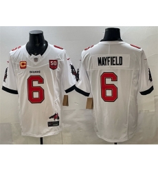 Men Tampa Bay Buccaneers 6 Baker Mayfield White F U S E 50th Season 26 4 Star C Patch Vapor Limited Stitched Football Jersey Men Tampa Bay Buccaneers 6 Baker Mayfield White F U S E 50th Season 26 4 Star C Patch Vapor Limited Stitched Football Jersey