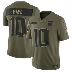 Men New England Patriots 10 Drake Maye Olive 2025 Salute to Service Limited Stitched Football Jersey