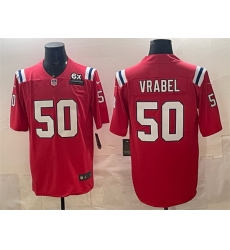 Men New England Patriots 50 Mike Vrabel Red With 6x Super Bowl Champions Patch Vapor Limited Stitched Football Jersey Men New England Patriots 50 Mike Vrabel Red With 6x Super Bowl Champions Patch Vapor Limited Stitched Football Jersey