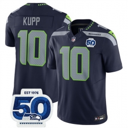 Men Seattle Seahawks 10 Cooper Kupp Navy 2025 F U S E  50th Anniversary Patch Vapor Untouchable Limited Stitched Football Jersey