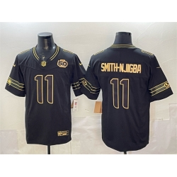 Men Seattle Seahawks 11 Jaxon Smith Njigba Black Gold 2025 F U S E  50th Season Patch Limited Stitched Football Jersey