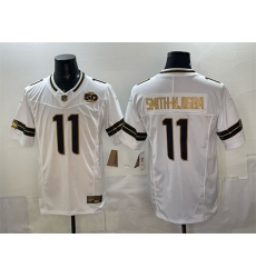 Men Seattle Seahawks 11 Jaxon Smith Njigba White Gold 2025 F U S E 50th Season Patch Limited Stitched Football Jersey Men Seattle Seahawks 11 Jaxon Smith Njigba White Gold 2025 F U S E 50th Season Patch Limited Stitched Football Jersey