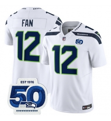 Men Seattle Seahawks 12 Fan White 2025 F U S E 50th Anniversary Patch Vapor Untouchable Limited Stitched Football Jersey Men Seattle Seahawks 12 Fan White 2025 F U S E 50th Anniversary Patch Vapor Untouchable Limited Stitched Football Jersey