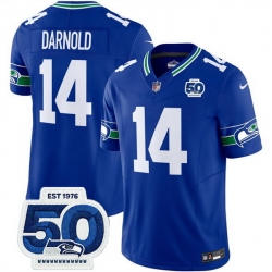 Men Seattle Seahawks 14 Sam Darnold Royal 2025 F U S E 50th Anniversary Patch Throwback Vapor Limited Stitched Football Jersey