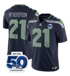Men Seattle Seahawks 21 Devon Witherspoon Navy 2025 F U S E 50th Anniversary Patch Vapor Untouchable Limited Stitched Football Jersey Men Seattle Seahawks 21 Devon Witherspoon Navy 2025 F U S E 50th Anniversary Patch Vapor Untouchable Limited Stitched Football Jersey