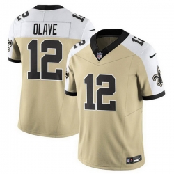 Men New Orleans Saints 12 Chris Olave Gold White Alternate 2025 F U S E  Vapor Limited Stitched Football Jersey