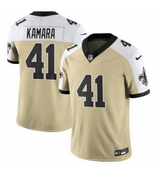 Men New Orleans Saints 41 Alvin Kamara Gold White Alternate 2025 F U S E Vapor Limited Stitched Football Jersey Men New Orleans Saints 41 Alvin Kamara Gold White Alternate 2025 F U S E Vapor Limited Stitched Football Jersey