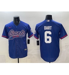 Men New York Giants 6 Jaxson Dart Royal Pinstripe With Patch Cool Base Stitched Baseball Jersey Men New York Giants 6 Jaxson Dart Royal Pinstripe With Patch Cool Base Stitched Baseball Jersey