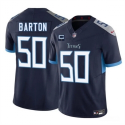 Men Tennessee Titans 50 Cody Barton Navy 2025 F U S E  With 1 Star C Patch Vapor Limited Stitched Football Jersey