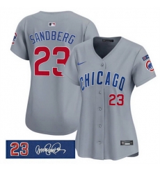 Women Chicago Cubs 23 Ryne Sandberg Gray Ryne Sandberg Tribute Vapor Limited V3 Stitched Baseball Jersey