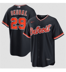 Men Detroit Tigers 29 Tarik Skubal Navy Alternate Stitched Baseball Jersey Men Detroit Tigers 29 Tarik Skubal Navy Alternate Stitched Baseball Jersey