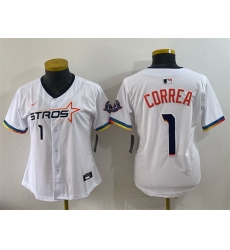 Women Houston Astros 1 Carlos Correa White 2025 City Connect Limited Stitched Baseball Jersey