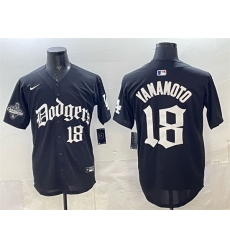 Men Los Angeles Dodgers 18 Yoshinobu Yamamoto Black LA Gothic Style With 2025 World Series Champions Patch Vapor Premier Limited Stitched Baseball Jersey Men Los Angeles Dodgers 18 Yoshinobu Yamamoto Black LA Gothic Style With 2025 World Series Champions Patch Vapor Premier Limited Stitched Baseball Jersey