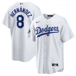 Men Los Angeles Dodgers 8 Enrique Hernandez White 2025 World Series Champions Patch Cool Base Stitched Baseball Jersey