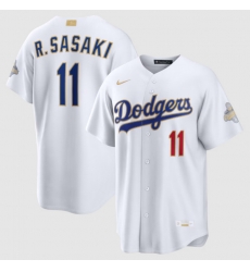 Men Los Angeles Dodgers Roki Sasaki Nike White 2026 Gold Collection Stadium Jersey Men Los Angeles Dodgers Roki Sasaki Nike White 2026 Gold Collection Stadium Jersey