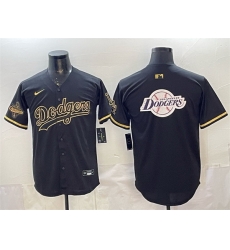 Men Los Angeles Dodgers Team Big Logo Black Gold 2025 World Series Champions Patch Limited Stitched Baseball Jersey