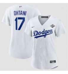 Women Los Angeles Dodgers 17 Shohei Ohtani White 2025 World Series Home Cool Base Stitched Baseball Jersey Women Los Angeles Dodgers 17 Shohei Ohtani White 2025 World Series Home Cool Base Stitched Baseball Jersey