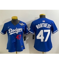 Women Los Angeles Dodgers 47 Ben Rortvedt Royal 2025 World Series Limited Stitched Baseball Jersey 